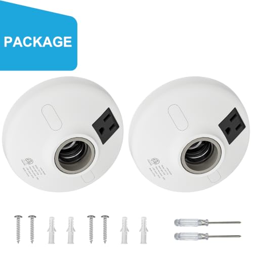 3-in-1 2 Pack Light Socket Adapter with USB (5V/2A) & Outlet - E26/E27 Bulb to Power Outlet Converter, USB Charger Port, 3-Prong US Plug for Cameras, Projectors, Smart Devices (2 Count)