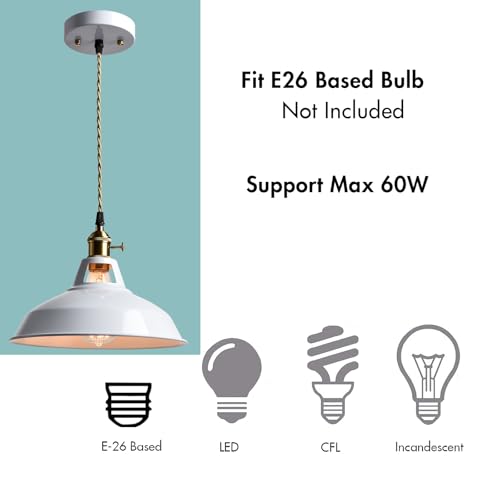Industrial Kitchen Pendant Lights White Metal Barn Shade