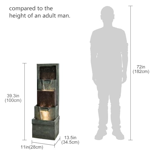 39.3" Tall 4 Tier Outdoor Water Fountain with LED Lights