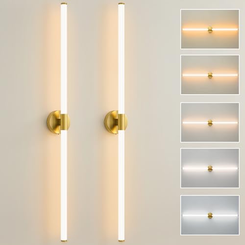 Gold Wall Sconces Set of 2 Hardwired LED Vanity Light 47"
