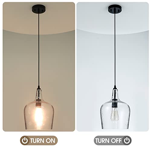 Glass Pendant Light Modern Black 1 Light Single Dome Pendant Lighting Fixtures for Kitchen Island Dining Room Hallway