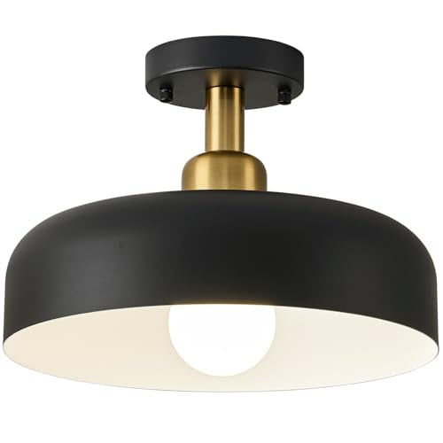 Black and Gold Modern Semi Flush Mount Ceiling Light Fxiture 12.6 in