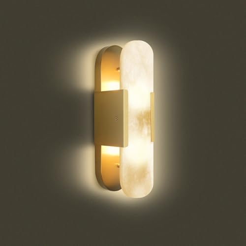 13.8" Brass Alabaster Wall Sconces (2 Count)
