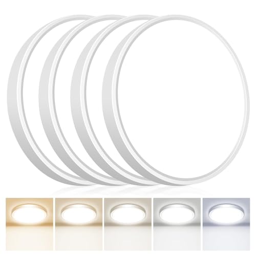 4PACK Flush Mount LED Ceiling Light Fixtures 5 Color Temperatures in One &100W Equivalent Flat Bathroom Ceiling Light (4 Count)