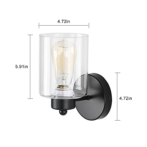 1 Light Bathroom Black Vanity Light Matte Black Wall Sconce Vintage with Clear Glass Shade