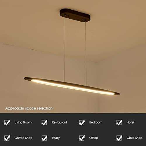 39" Wood Linear Pendant Light LED Dimmable Hanging Light Dinning Room Light Fixture Island Lights 24w for Dining Room Kitchen Island Bar Walnut Color
