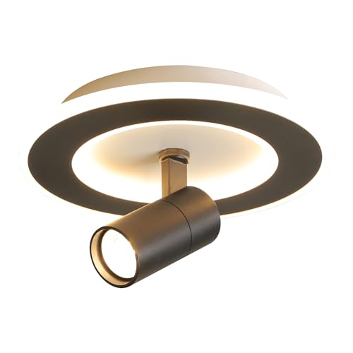 Modern LED Ceiling Lights with 1 Spotlight 9.8Inch Black Ceiling Light with Remote Control Dimmable 3000k