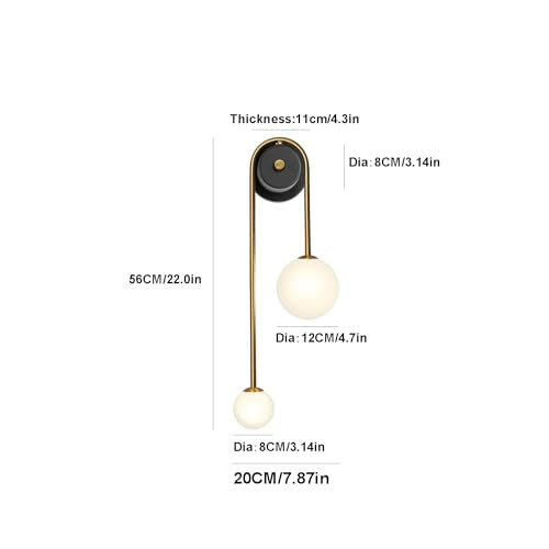 Modern Wall Sconce Set of 2 Mid Century Black Gold Wall Lamp with 2 Milk Glass Shade U (2 Count)