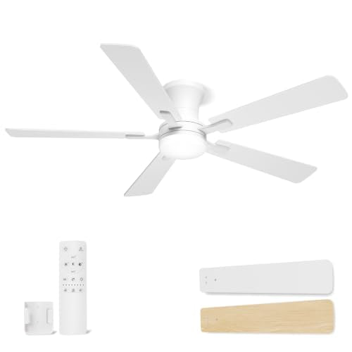 52 Inch White Low Profile Ceiling Fan with Light and Remote (White / 52 Inch)