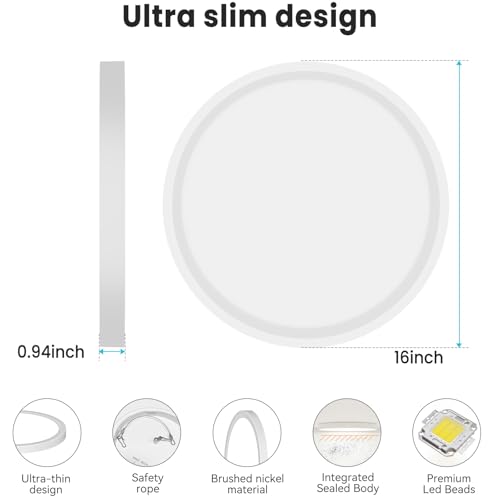 16Inch Flush Mount LED Ceiling Light Fixture (2 Count)