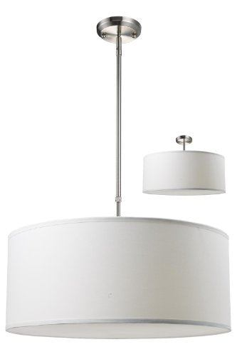 171-24W-C Albion Three Light Pendant, Metal Frame, Brushed Nickel Finish and White Linen Shade of Fabric Material
