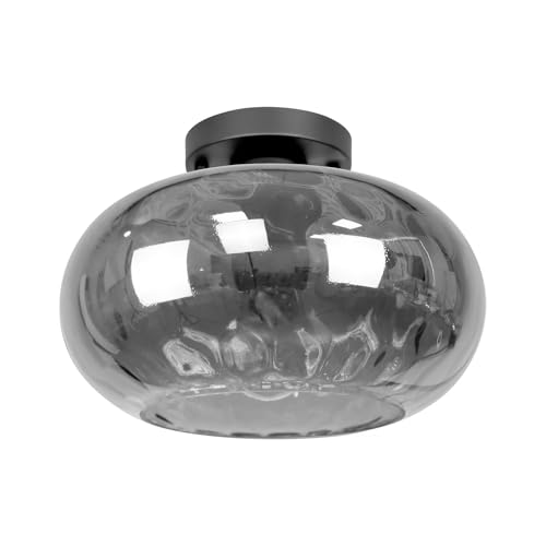 Matte Black Semi Flush Mount Ceiling Fixture 11" Hammered Glass Shade Modern Close to Ceiling Lighting 1