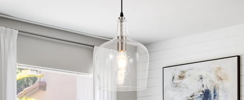 Large Hammered Glass Pendant Light Modern Brushed Nicklel 1 Light Single Dome Pendant Lighting Fixtures for Kitchen Island Dining Room Hallway