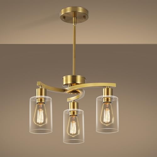 3 Light Gold Dining Room Chandeliers Over Table