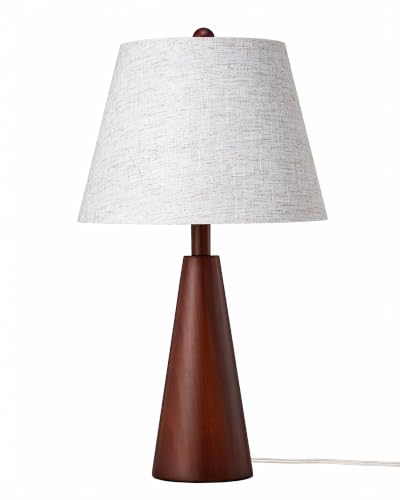 Farmhouse Table Lamp with Tapered Mahogany Wood Base