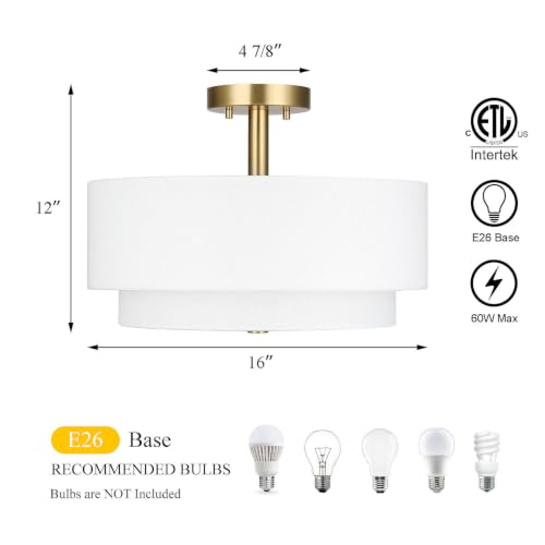 16" Drum Semi Flush Mount Light for Living Room