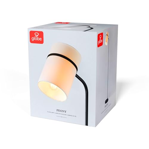 62" Matte Black Floor Lamp with White Fabric Shade