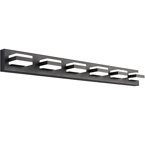 Bathroom Light Feature Modern LED Dimmable Matt Black Bathroom Vanity Light 6 Lights Acrylic Vanity Light Over Mirror ETL Listed