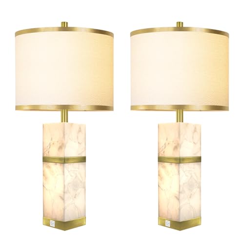27" Alabaster Table Lamps Set of 2 with Night Light for Bedroom (2 Count)
