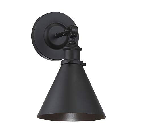 9-0901-1-89 Glenn Vintage Industrial Metal Sconce with Adjustable Shade Angle, 1-Light 60 Watt, 12" H x 7" W, Matte Black