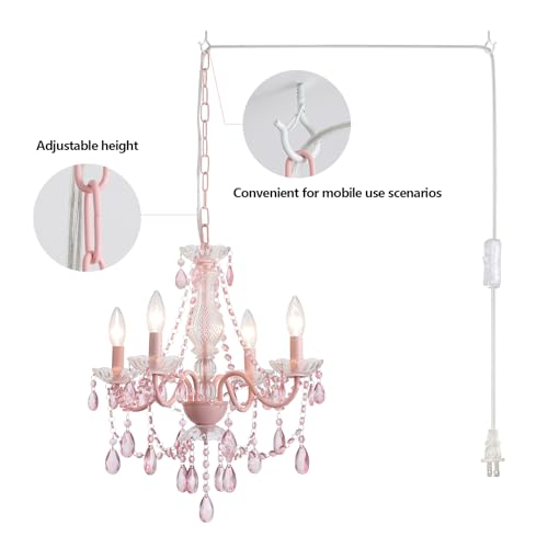 Plug in Crystal Pink Chandelier