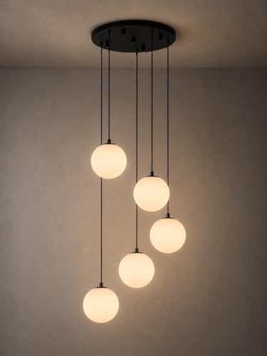 Black Globe High Ceiling Chandelier (Black / 5-Light)
