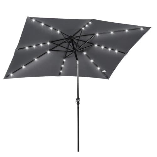 Dual Function Table Umbrella with Solar Rib Lights and Effortless Opening Crank for Backyard Meals