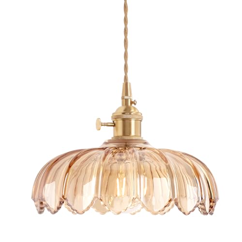 Pendant Light with Amber Scindapsus Glass Lmapshade
