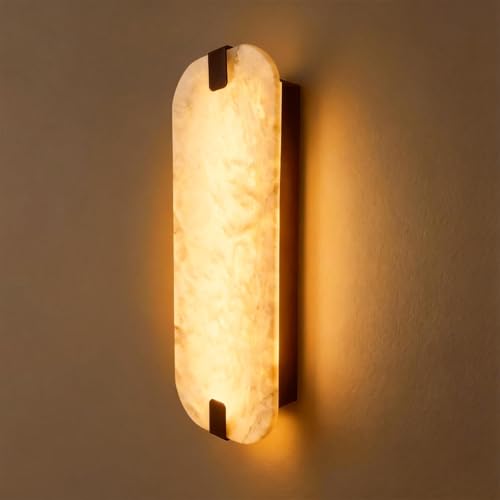 15.75" 1PCS Natural Marble Alabaster Wall Sconce Modern Hardwired Wall Light Fixture for Bedroom Marble Wall Sconce Natural Stone Material Wall Lamp for Stairs Suitable for Indoor Installation