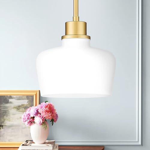 1 Light Painted Gold Pendant Light with Milk Glass Shade