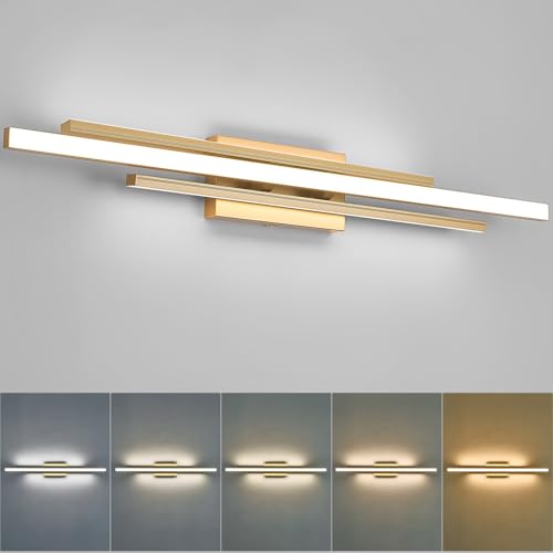 Modern Gold Vanity Light Bathroom Wall Light Fixtures Over Mirror 35 Inch Long Dimmable 3