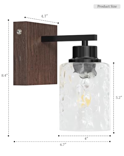 Hammered Glass Battery Operated Wall Sconces Set of Two Black & Walnut