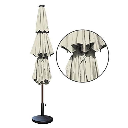 USA 10-Year-Non-Fading 9ft 3-Tier Market Patio Umbrella, Commercial Table Umbrella with 80 Solar LED Lights, Crank Open, Windproof & UPF 50+ UV Protection for Garden, Deck, Pool, Backyard, Antique Beige