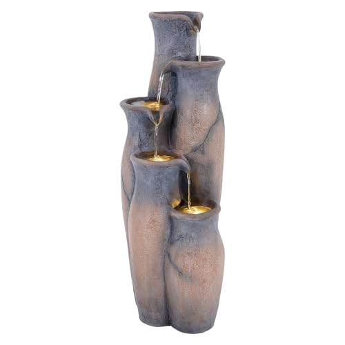33" Faux Terracotta Vase Water Fountain Outdoor with Warm LED Lights