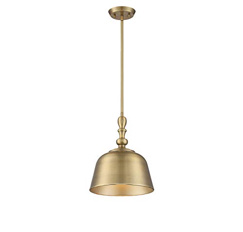 7-3751-1-322 Berg Farmhouse Contemporary Metal Pendant Ceiling Light, 1-Light 60 Watt, 14" H x 12" W, Warm Brass