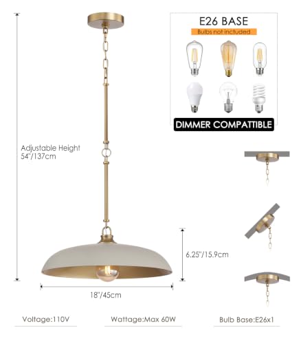 18'' Pendant Light Taupe Gold Dome E26 Dining Bedroom