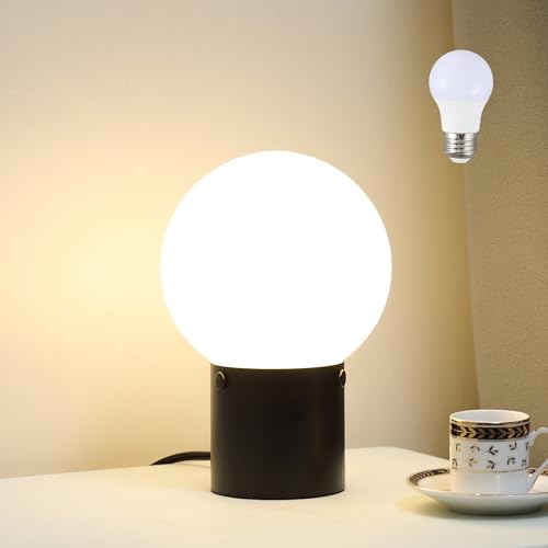 Small Table Lamp for Nightstand with Frosted Glass Globe Lamp Shade