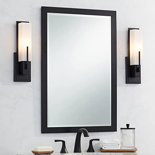 Midtown 15" High White Glass Black Wall Sconce Set of 2 Light Fixture (2 Count)