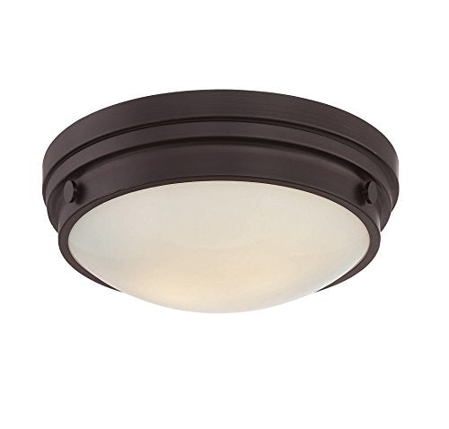 6-3350-14-13 Lucerne Industrial White Glass Flush Mount, 2-Light 120 Total Watts, 5" H x 13" W, English Bronze