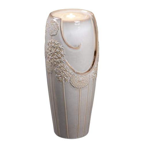 Tall Ivory Ceramic Floral Cascade Fountain