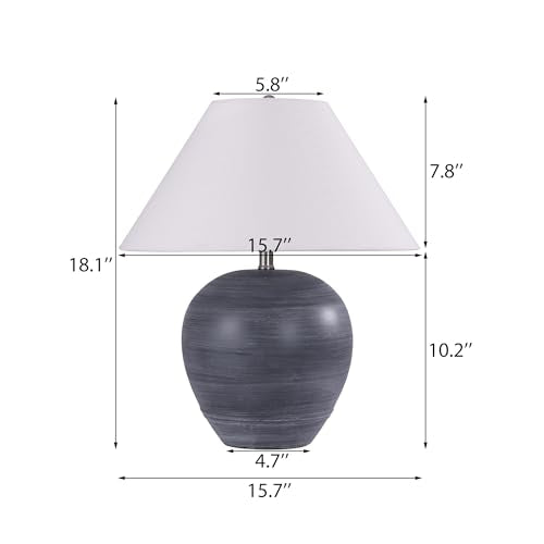 21'' Medium Size Black Glossy Ceramic Base Ceramic Basin Table Lamp Set of 2 for Bedroom (2 Count)