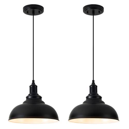 2 Pack Farmhouse Dome Pendant Lights for Kitchen Island Black (2 Count)