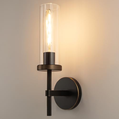 15" Knurled‑Craft Hardwired Black & Gold Wall Sconce