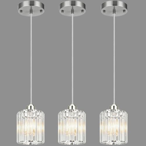 3 Pack Pendant Lights Kitchen Island Brushed Nickel Pendant Light