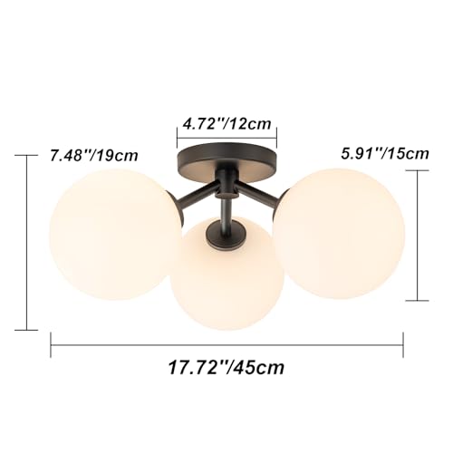Mid Century Modern Black Semi Flush Mount Ceiling Light Fixture 3 Light 18 inch