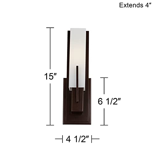 Midtown 15" High White Glass Bronze Modern Wall Sconce Light Fixture
