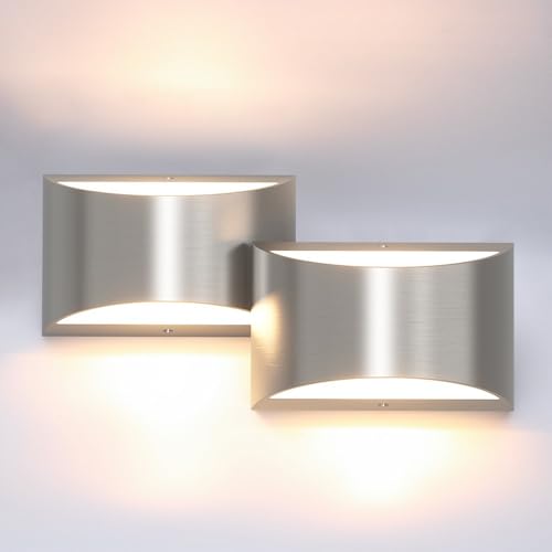 Nickel Modern LED Wall Sconce Hardwired Indoor Wall Lights Set of 2 Up and Down Wall Mount Light for Living Room Bedroom Hallway Corridor Conservatory Warm White 3000K (2 Count)