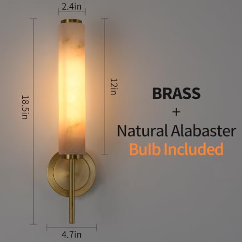 Modern Brass Alabaster Wall Sconces Sets of Two