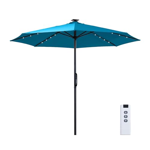 10FT Motorized Patio Umbrella with Solar LED Lights