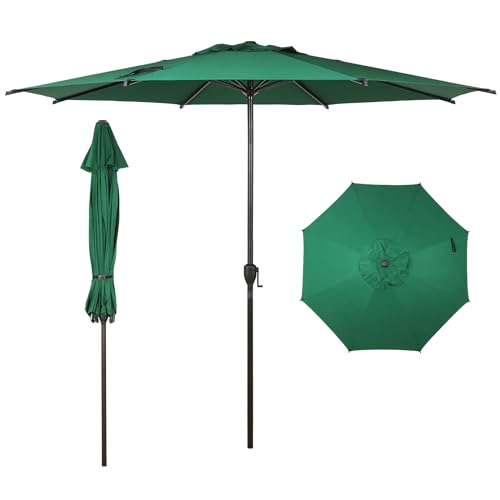 11FT Lyon Outdoor Patio Umbrella Outdoor Table Umbrella with Push Button Tilt and Crank Market Umbrella 8 Sturdy Ribs UV Protection Waterproof for Garden Deck Backyard Pool Dark Green
